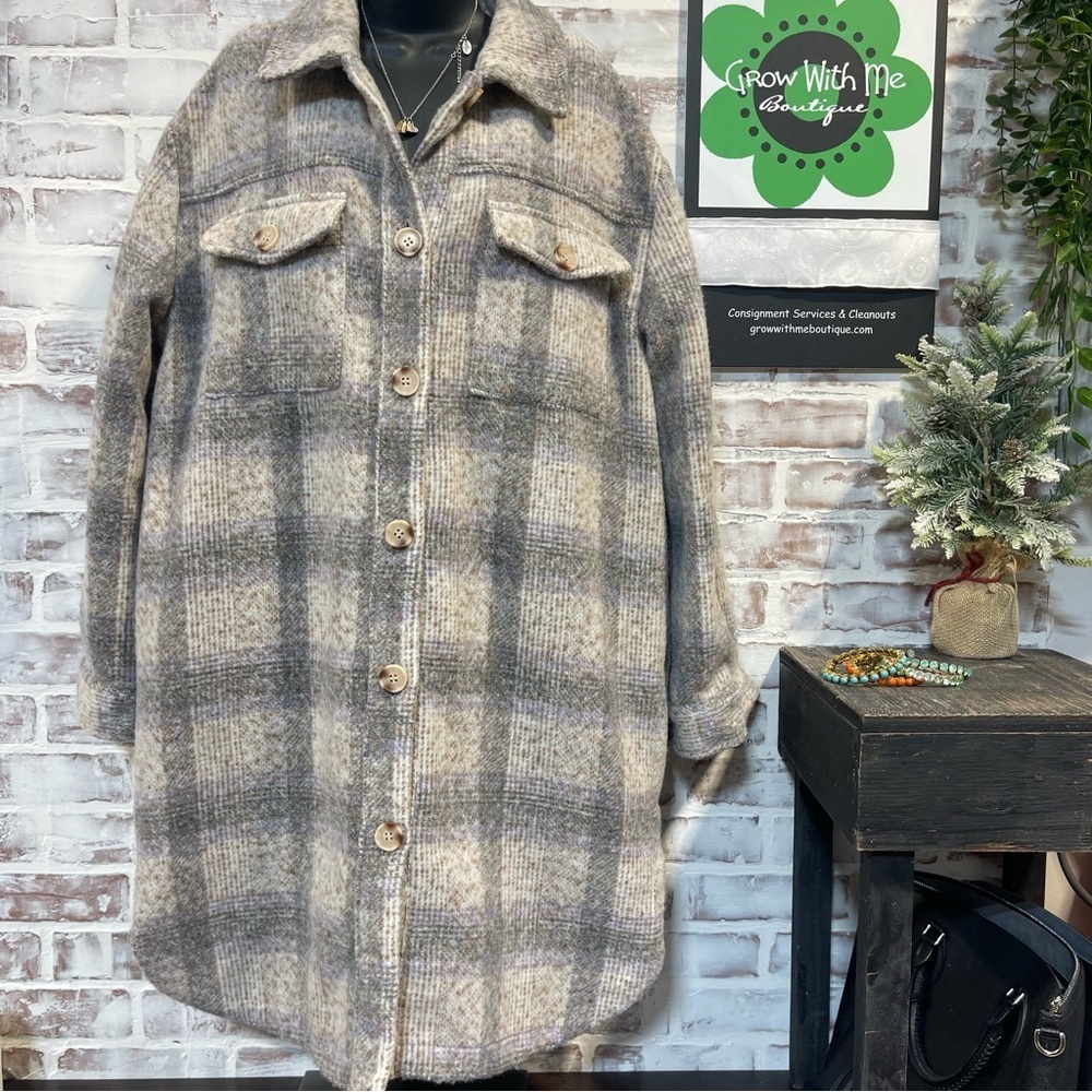 Z Supply Plaid Jacket in Gray and Cream women’s large